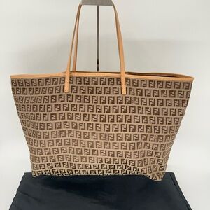 Fendi Zucchino Monogram Jaquard Tote with Pouch and Dust Bag